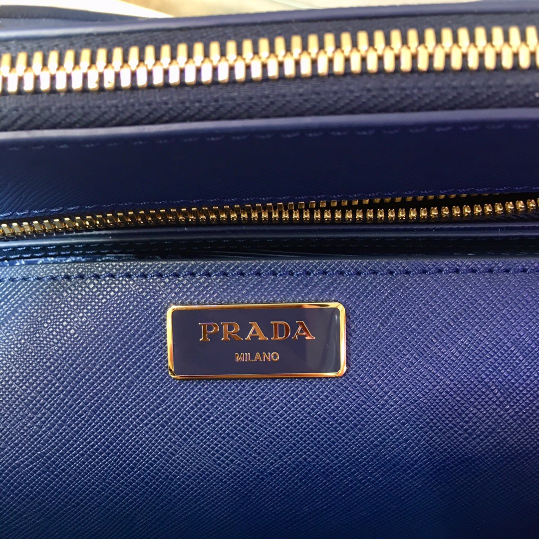 Prada Large Galleria Saffiano Leather Bag Tote Shoulder Bag Navy Blue 1BA274